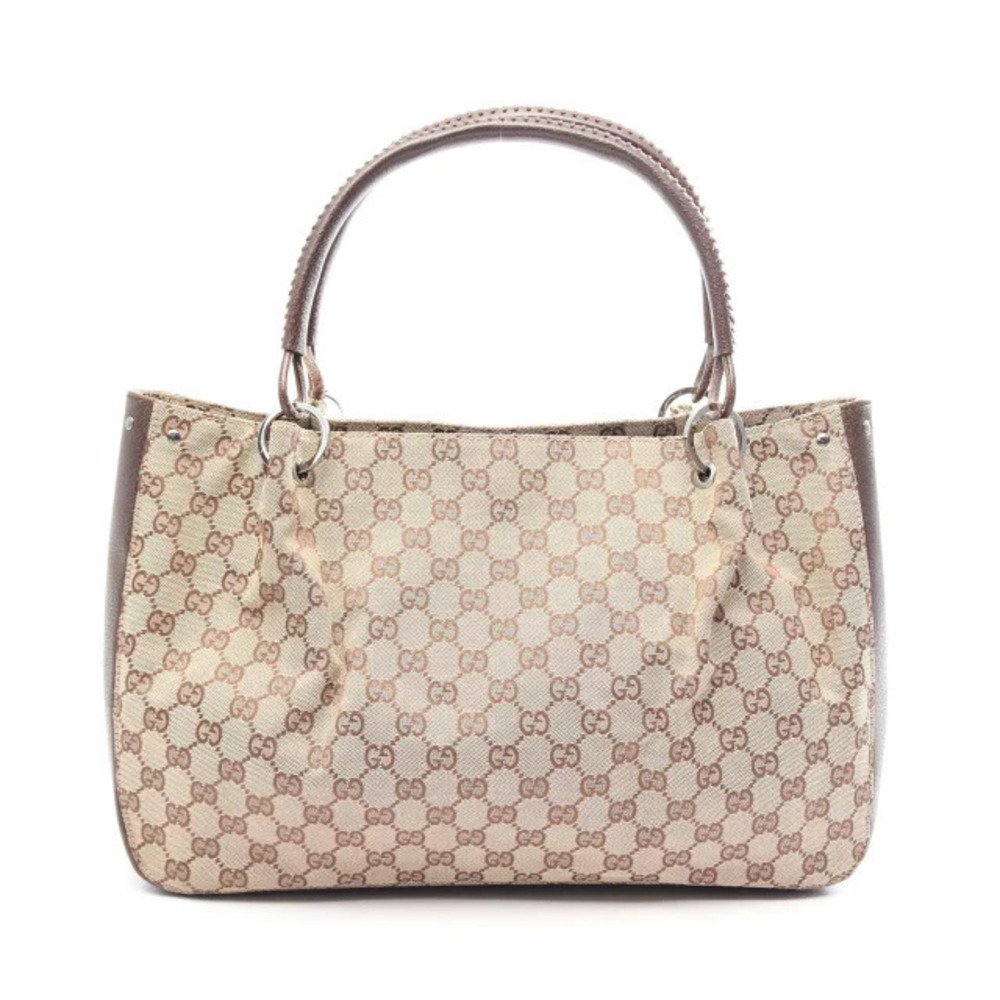 Gucci GG Canvas Tote Bag Leather Beige Cream Brown
